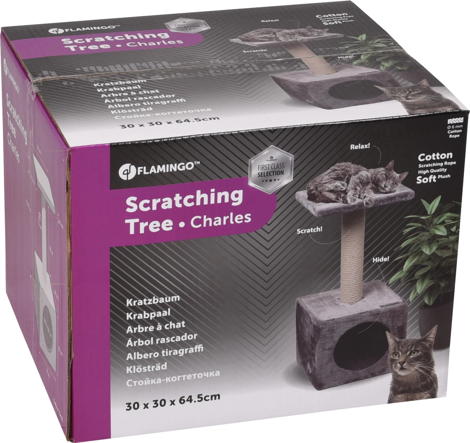Flamingo Arbre à Chat Charles Gris 30x30x64,5cm 4 Flamingo Arbre à Chat Charles Gris 30x30x64,5cm – Image 2