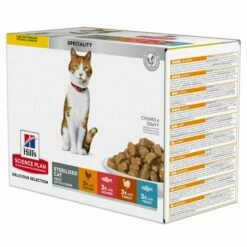 Hill's Science Plan Adult Sterilised Pack Mixte Sachets Repas Chat - 12 X 85g (3 Poulet, 3 Dinde, 3 Saumon, 3 Truite)