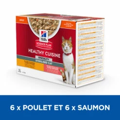 HILL'S SCIENCE PLAN HEALTHY CUISINE MIJOTÉS POUR CHAT ADULTE STÉRILISÉ AU POULET ET AU SAUMON 12X80G -Promos VetoStore Boutique Hills science plan chat adult sterilised cat healthy cuisine mijotes sachet repas poulet saumon 12x80g 1 FR