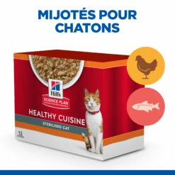 HILL'S SCIENCE PLAN HEALTHY CUISINE MIJOTÉS POUR CHAT ADULTE STÉRILISÉ AU POULET ET AU SAUMON 12X80G -Promos VetoStore Boutique Hills science plan chat adult sterilised cat healthy cuisine mijotes sachet repas poulet saumon 12x80g 2 FR